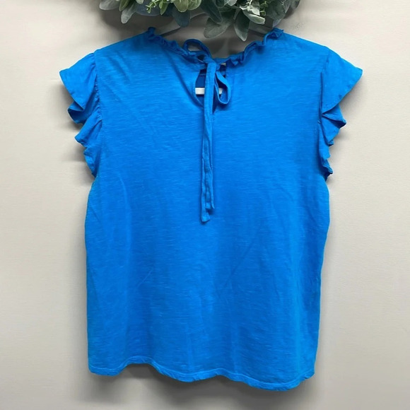 Loft Outlet Flutter Sleeve Eyelet Tie Back Blue Top M - Picture 2 of 12